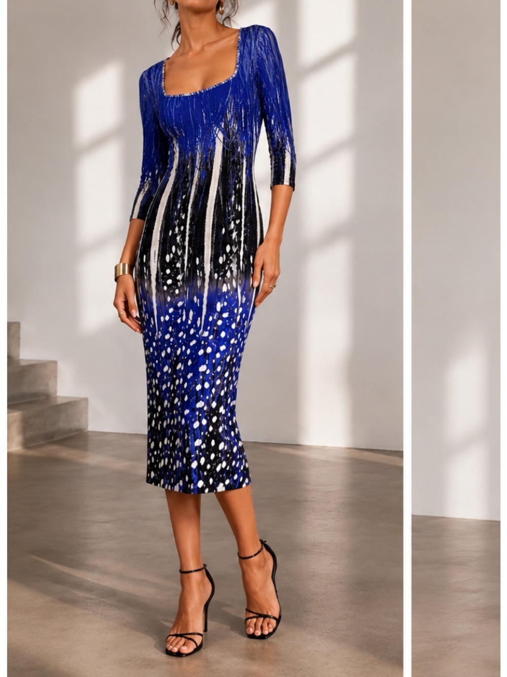 Just Cavalli Vintage Y2K Blue Abstract Animal Print Jersey Midi Dress Italy M